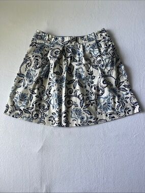 LOFT Ivory Skirt with Navy Floral Scroll Print